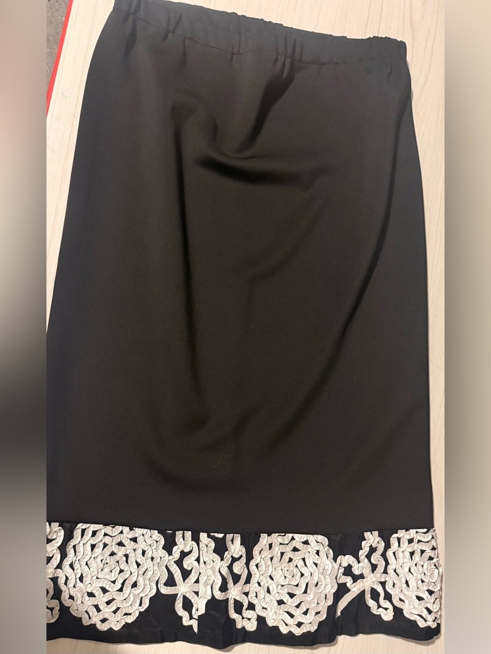 Black Formal Coat Dress with White Embroidered Trim - Picture 3 of 4